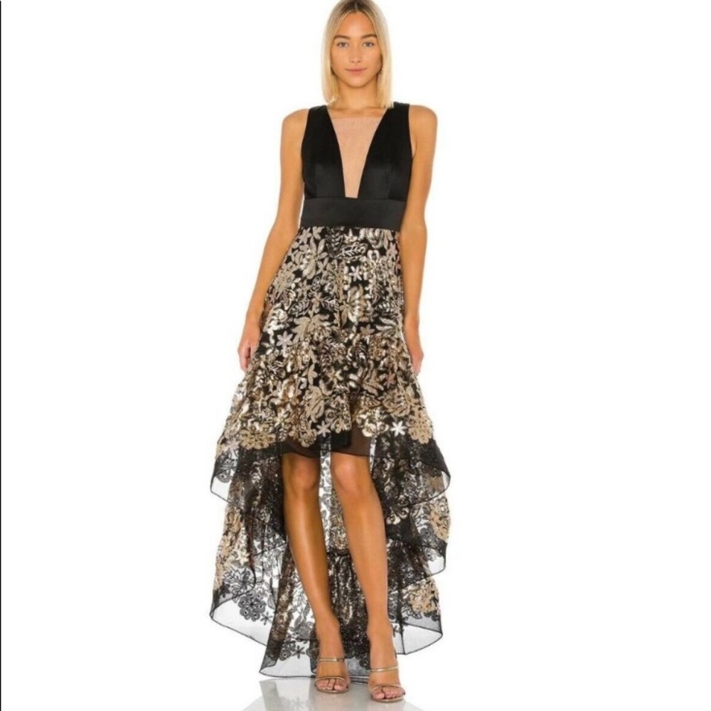 NWT Bronx and Banco Louis Mesh Ruffle Gown